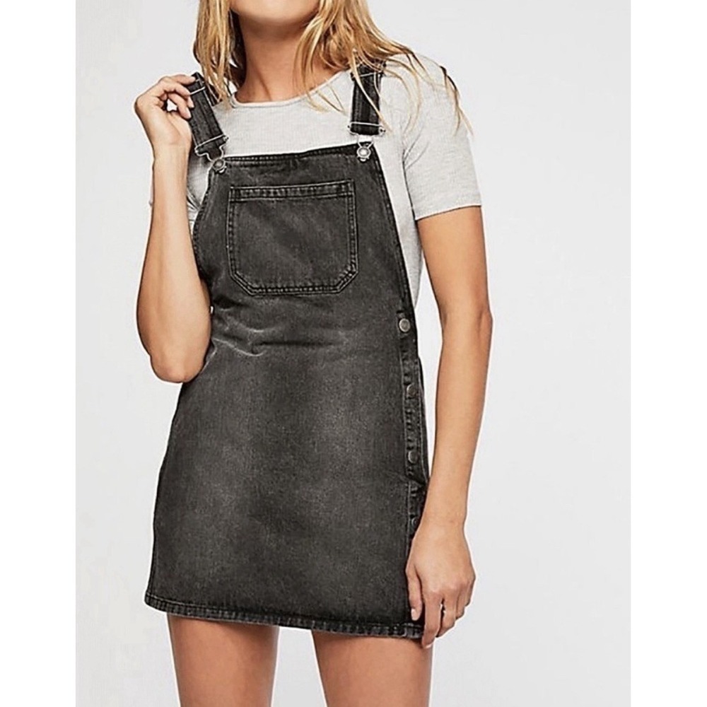 Free People Louise Denim Skirtall in Rocky Mountain Black Size 2 Boho Chic